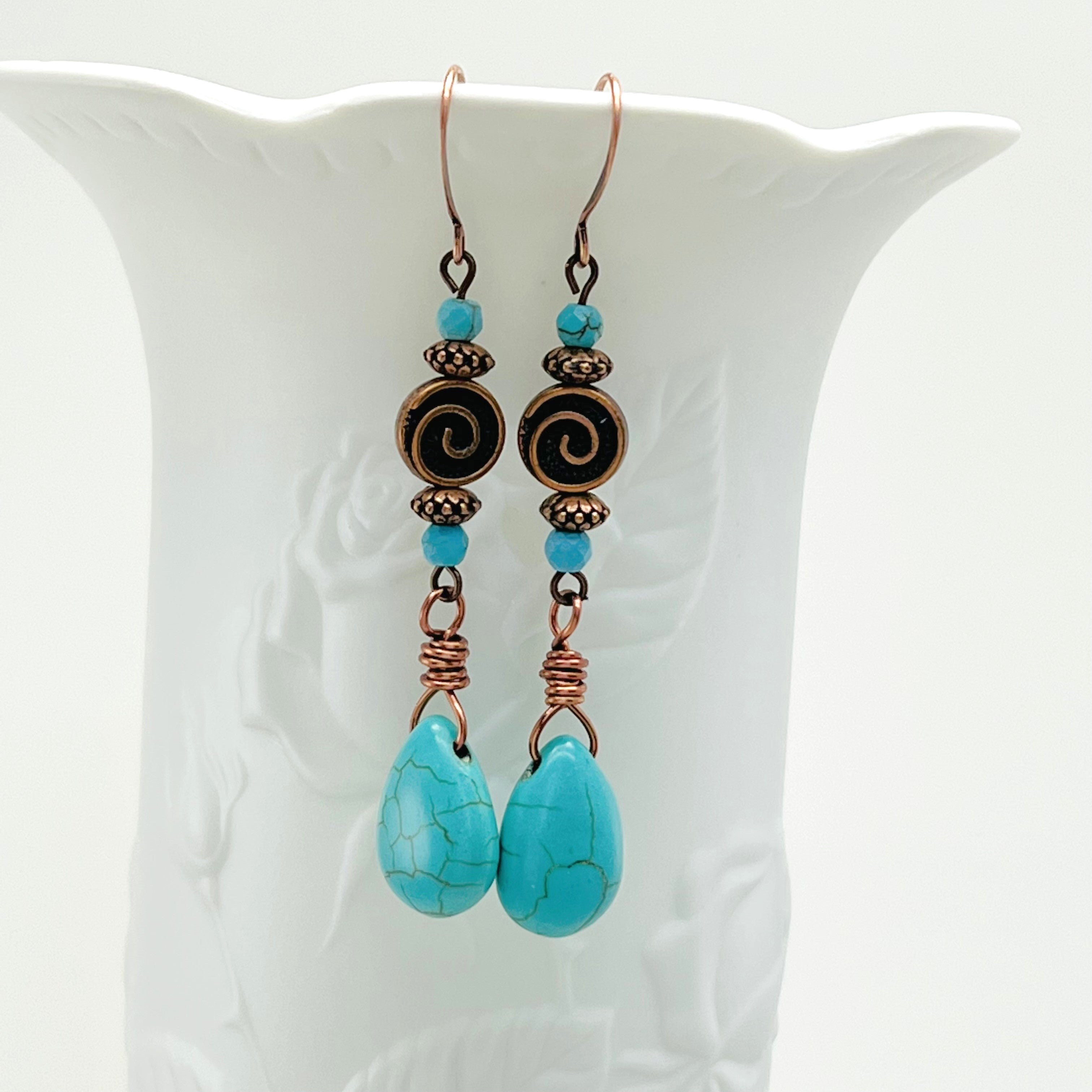 Southwestern feel earrings with turquoise and antique copper elements