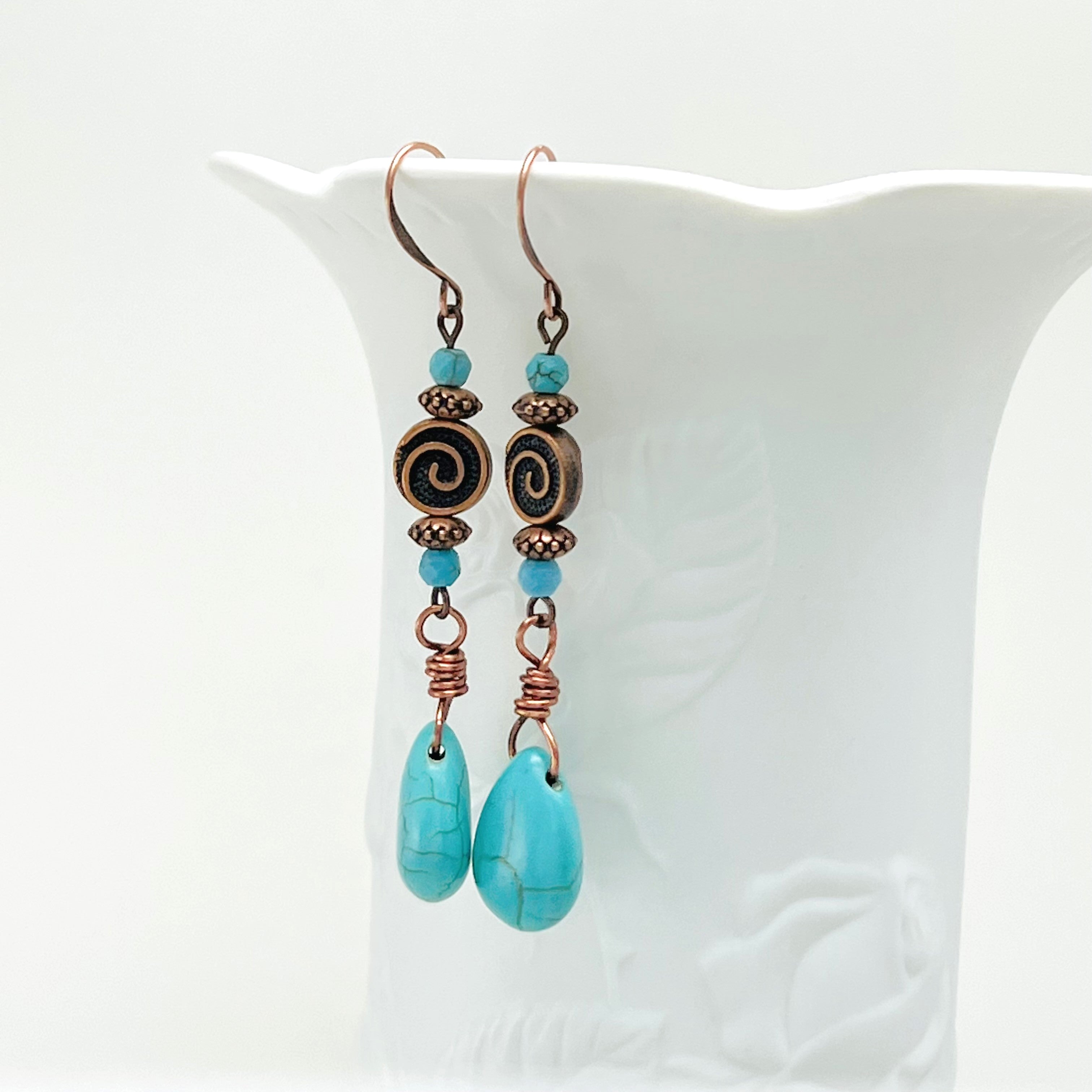 Southwestern feel earrings with turquoise and antique copper elements