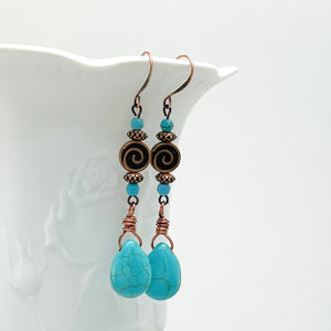 Southwestern feel earrings with turquoise and antique copper elements