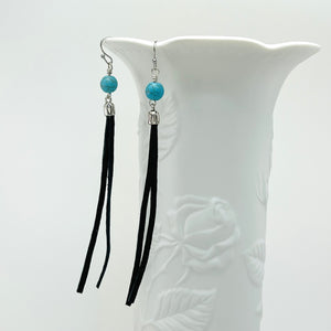 Leather earrings with turquoise Howlite stone beads with silver accents